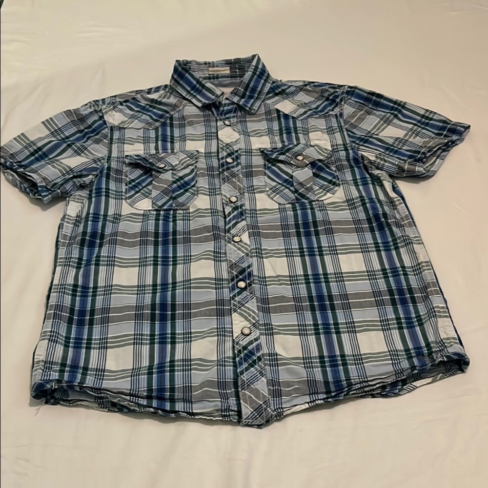 American Eagle Outfitters Blue, White Green Checkered Shirt Women’s Small Petite